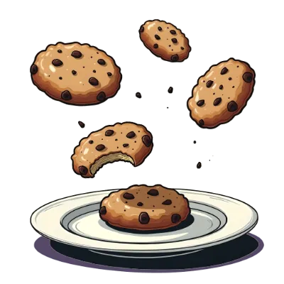 Cookies flying over a white plate